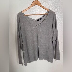 Zara Gray Long Sleeve Top with Pearl Details
